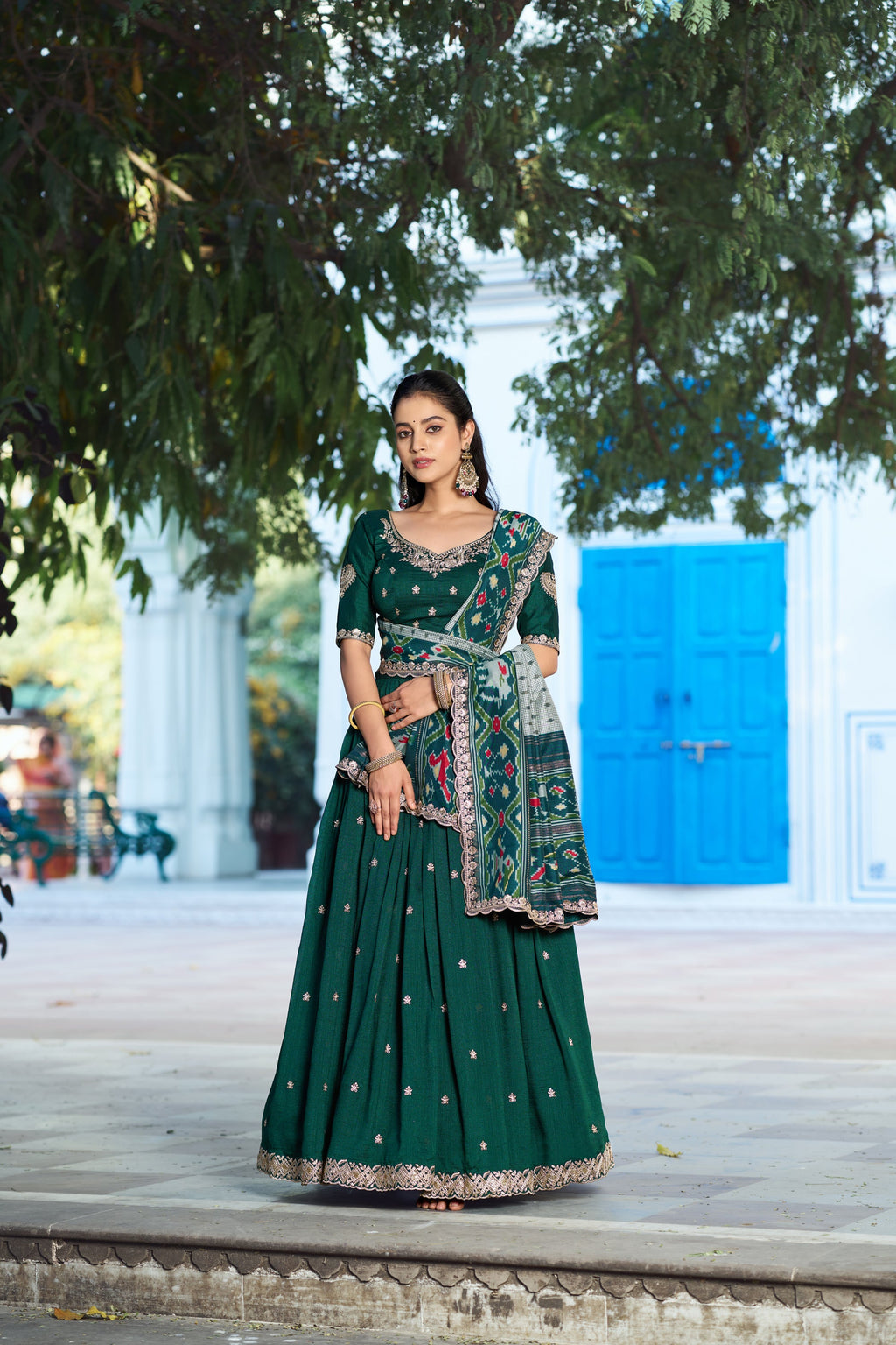 Green Vichitra Silk Lehenga Choli with Sequins and Thread Work