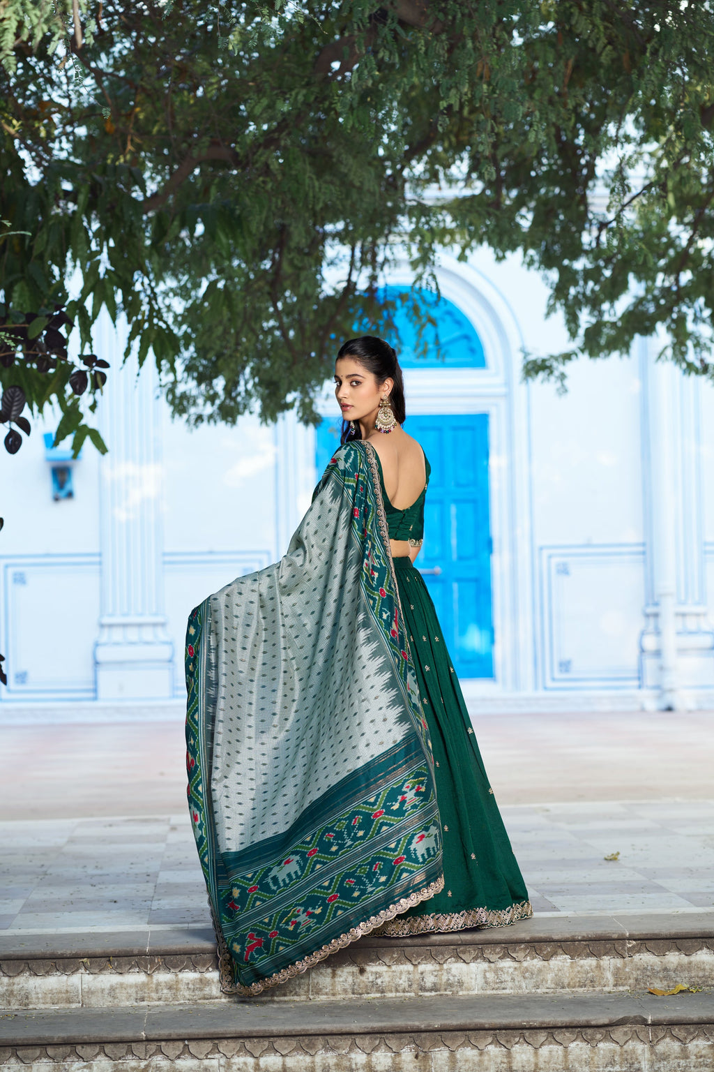 Green Vichitra Silk Lehenga Choli with Sequins and Thread Work