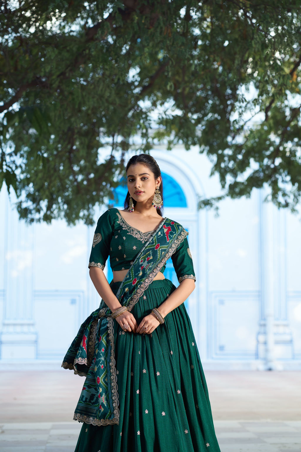 Green Vichitra Silk Lehenga Choli with Sequins and Thread Work