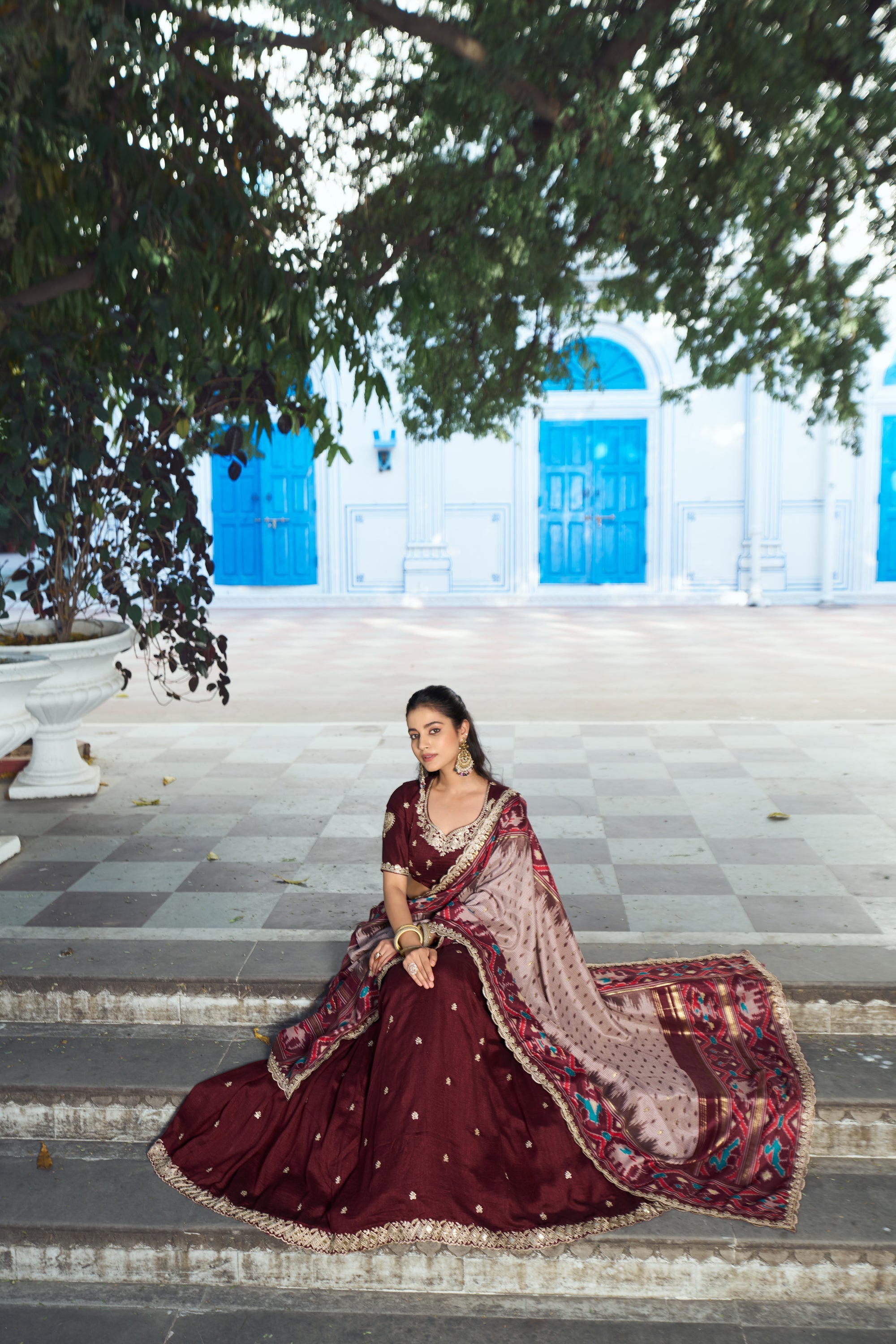 Maroon Vichitra Silk Lehenga Choli with Sequins and Embroidery