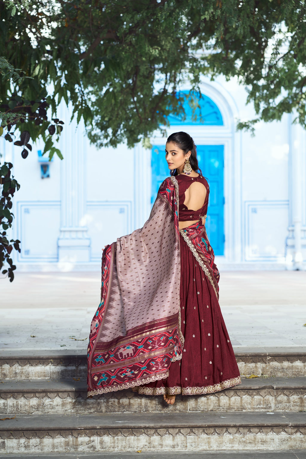 Maroon Vichitra Silk Lehenga Choli with Sequins and Embroidery