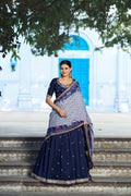 Navyblue Vichitra silk lehenga choli with sequins and thread embroidery