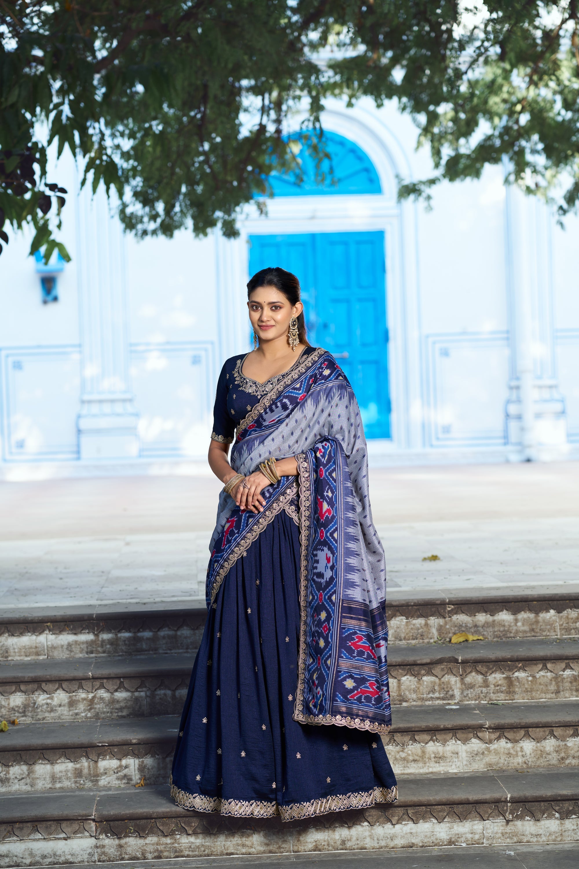 Navyblue Vichitra Silk Lehenga Choli with Sequins Work