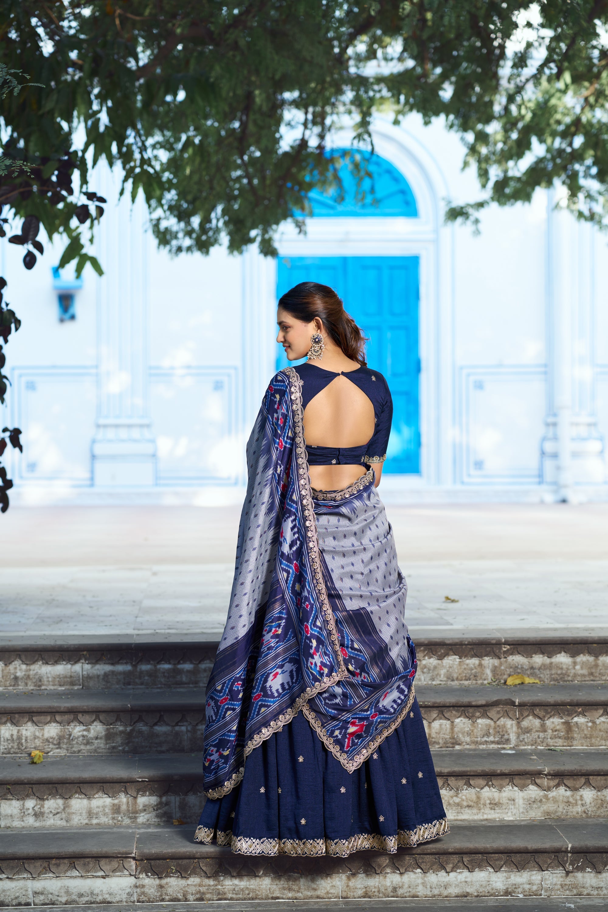 Navyblue Vichitra Silk Lehenga Choli with Sequins Work