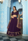 Purple Vichitra Silk Lehenga Choli with Sequins & Thread Embroidery