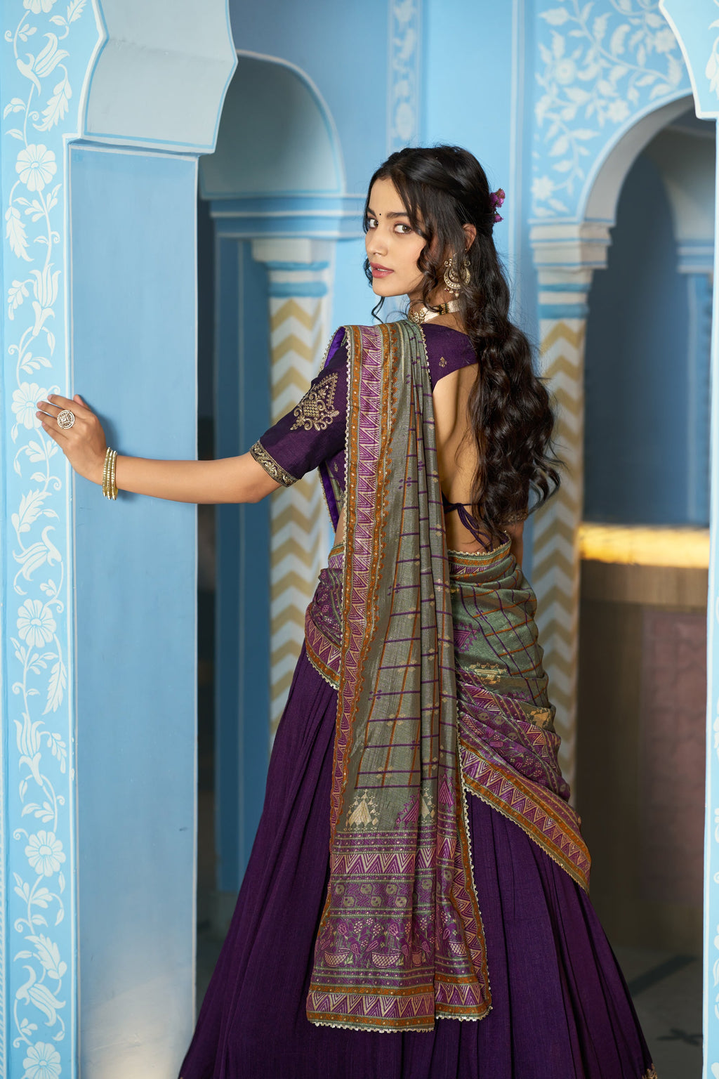 Purple Vichitra Silk Lehenga Choli with Sequins & Thread Embroidery