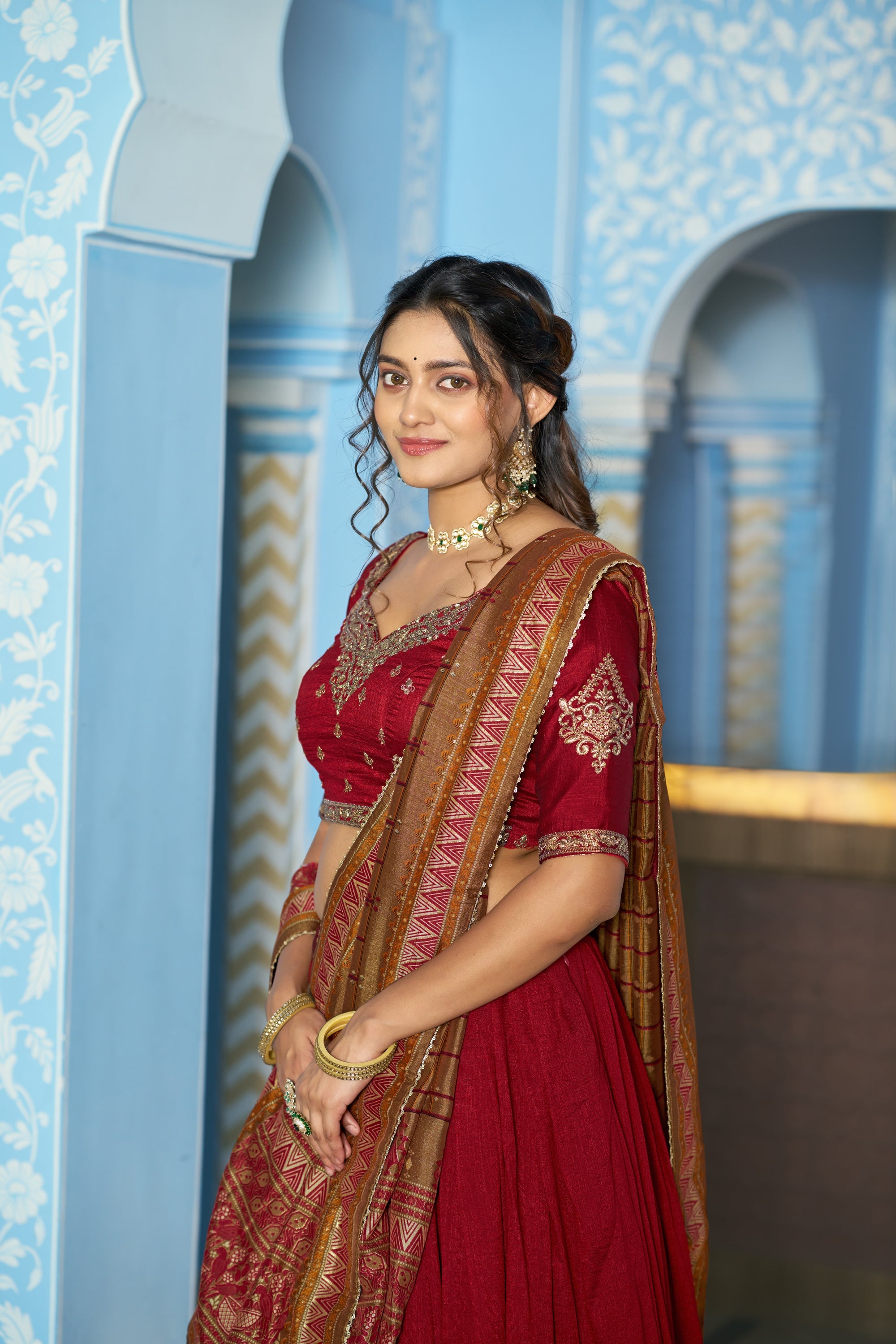 Maroon Vichitra Silk Lehenga Choli with Sequins and Embroidery