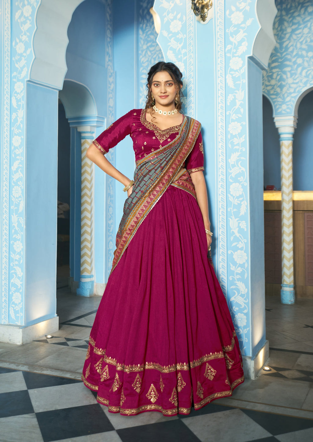 Ranipink Vichitra Silk Lehenga Choli with Sequins and Embroidery
