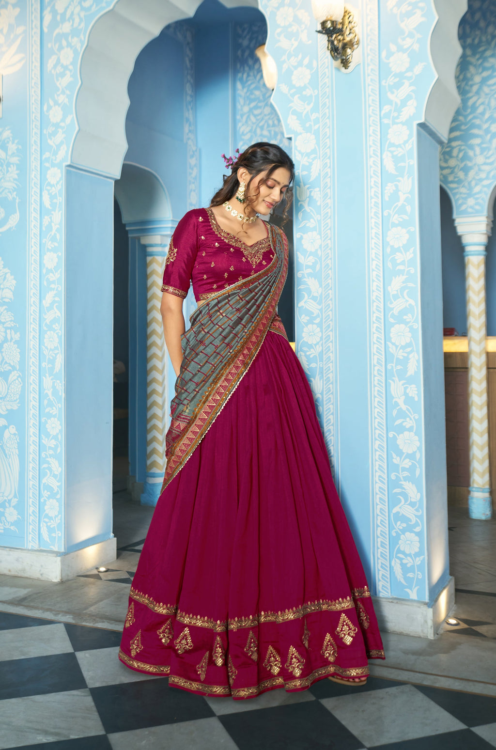 Ranipink Vichitra Silk Lehenga Choli with Sequins and Embroidery