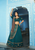Teal Vichitra Silk Lehenga Choli with Sequins and Embroidery