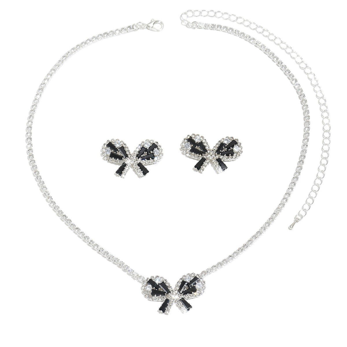 Women Black Butterfly Cubic Zirconia 2 Pcs Jewelry Set,Necklace And Earrings,Fashion Luxurious Costume Accessories For Party Occasion