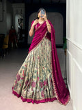 Multicolor Tasar Silk Kalamkari Lehenga Choli with Lace