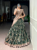 Multicolor Tasar Silk lehenga choli with traditional Kalamkari print and lace border