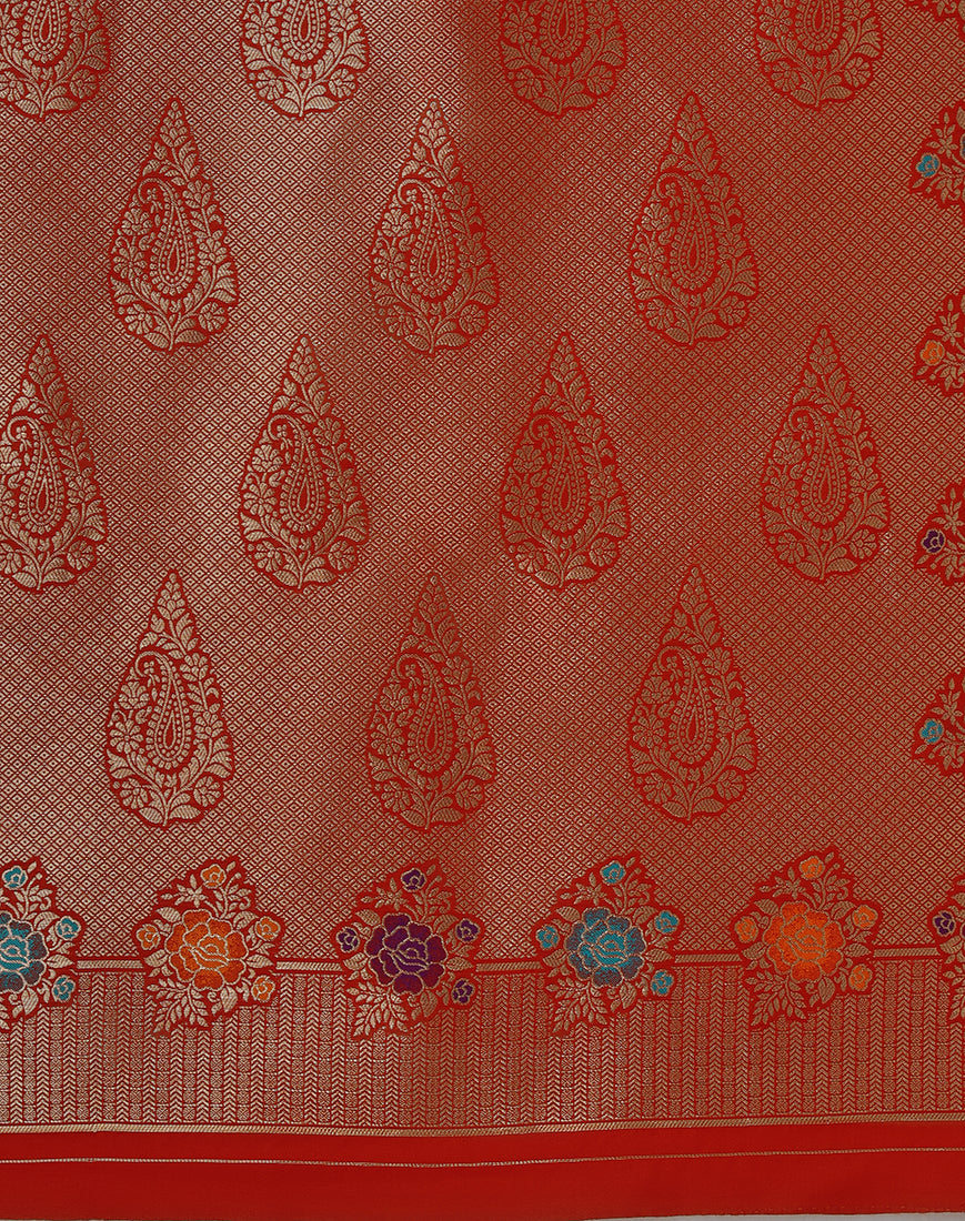 Dark Pink Banarasi Silk Blend Saree with Zari Woven Detailing