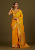 Monjolika Fashion Yellow Banarasi Silk Blend SareeWith Zari Woven Detailing