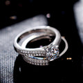 Micro Pave Ring Set With Simulated Heart & Arrow Zirconia, Luxury Proposal Ring For Women