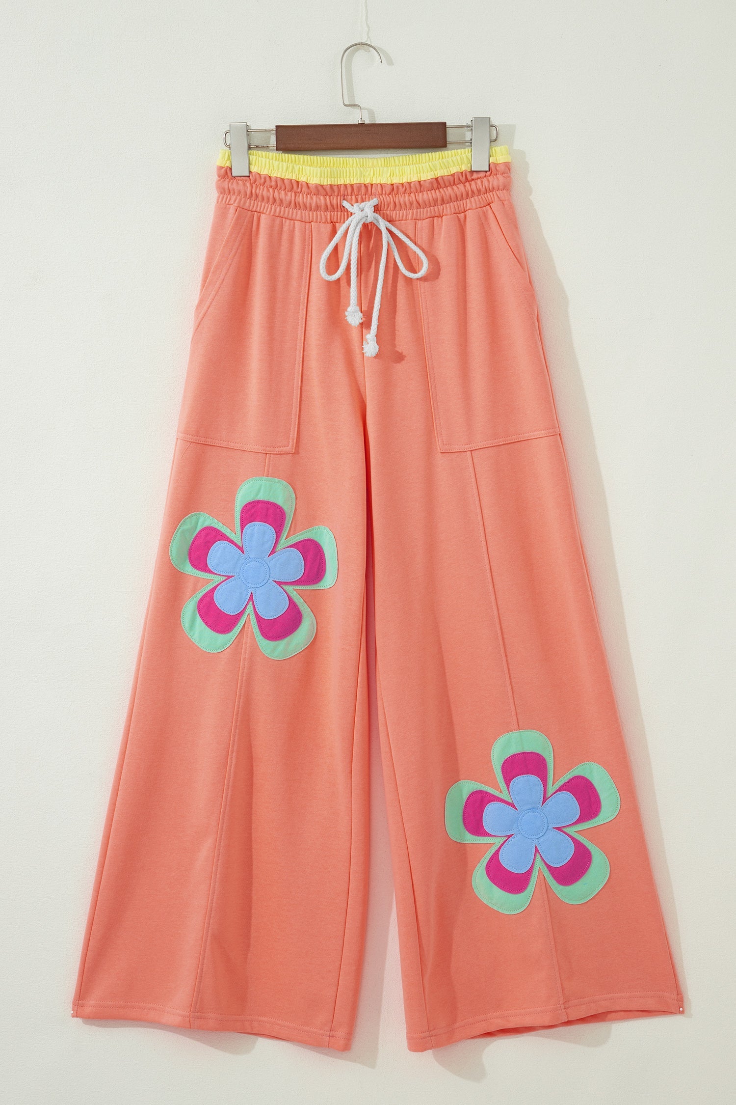 Women’s Floral Patchwork Colorblock Wide Leg Drawstring Pants
