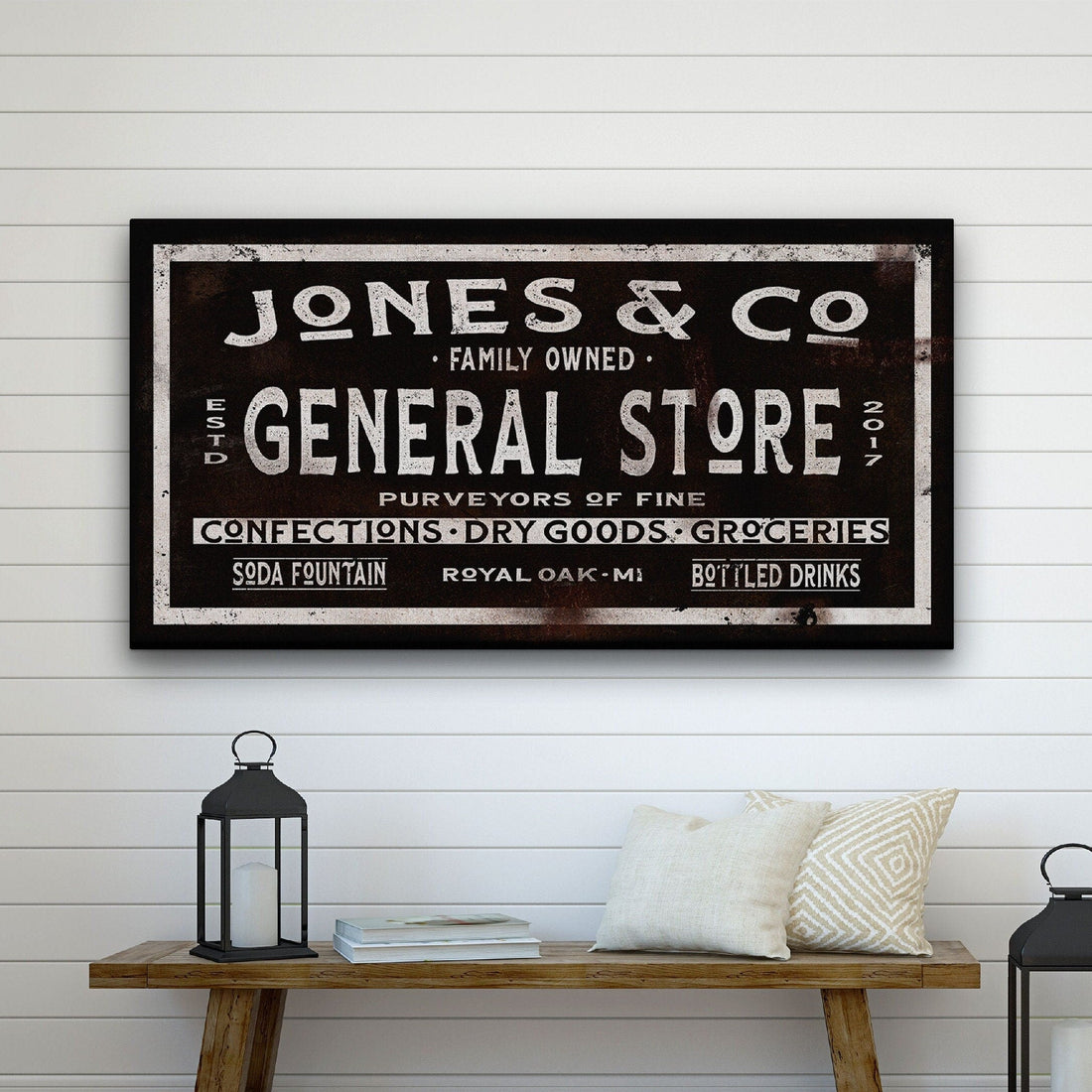 Personalized Dry Goods rustic farmhouse canvas sign for kitchen decor