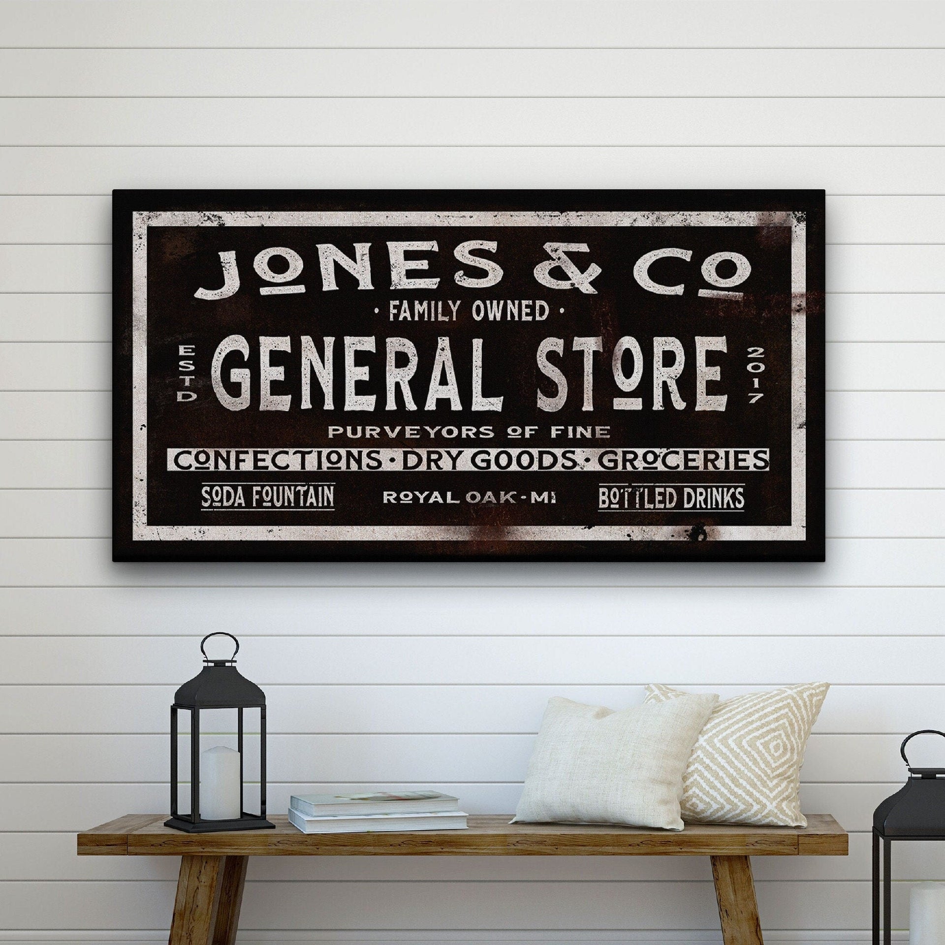 Personalized Dry Goods rustic farmhouse canvas sign for kitchen decor