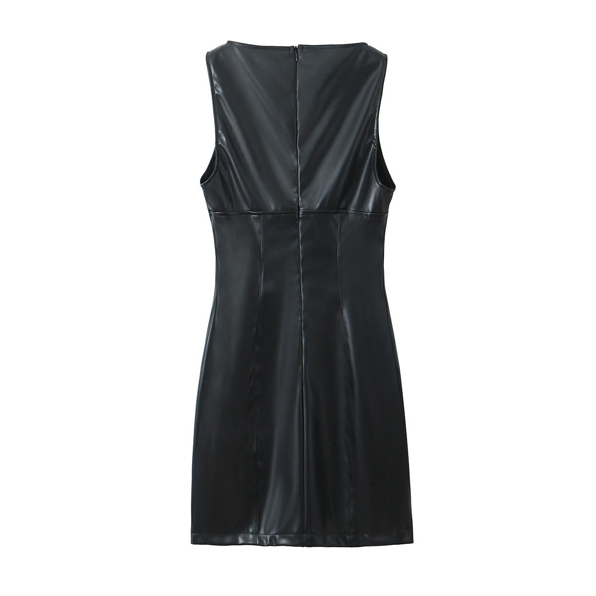 Minimalist Sexy Casual Dress Basic Faux Leather Slimming Pullover Elegant Hip Dress for Women