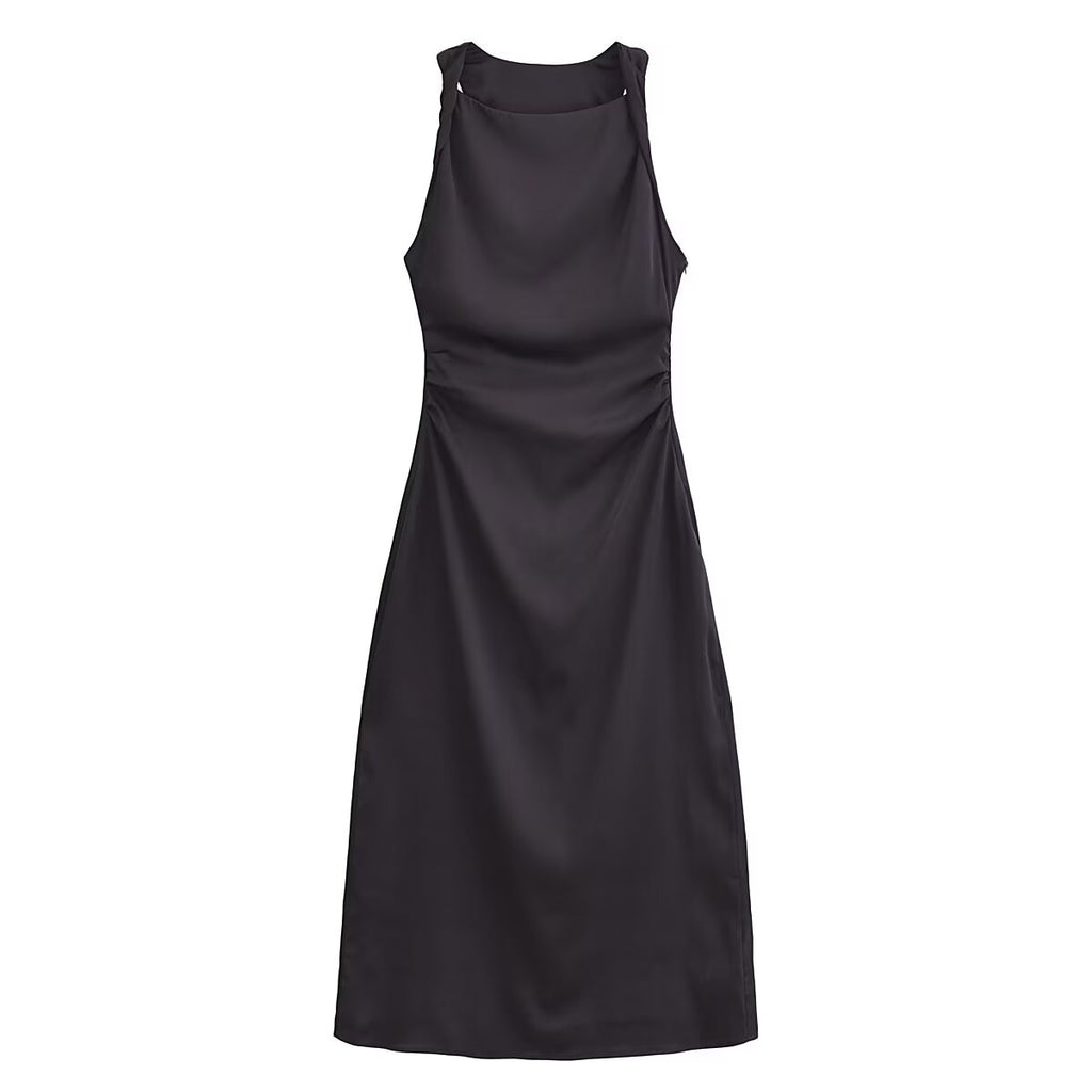 Women Spring Festival Slim Silk Satin Texture Midi Dress