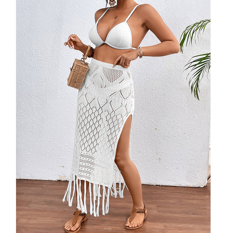 High Slit Tassel Sexy Texture Skirt Beach Vacation Bikini Overskirt Crochet hook