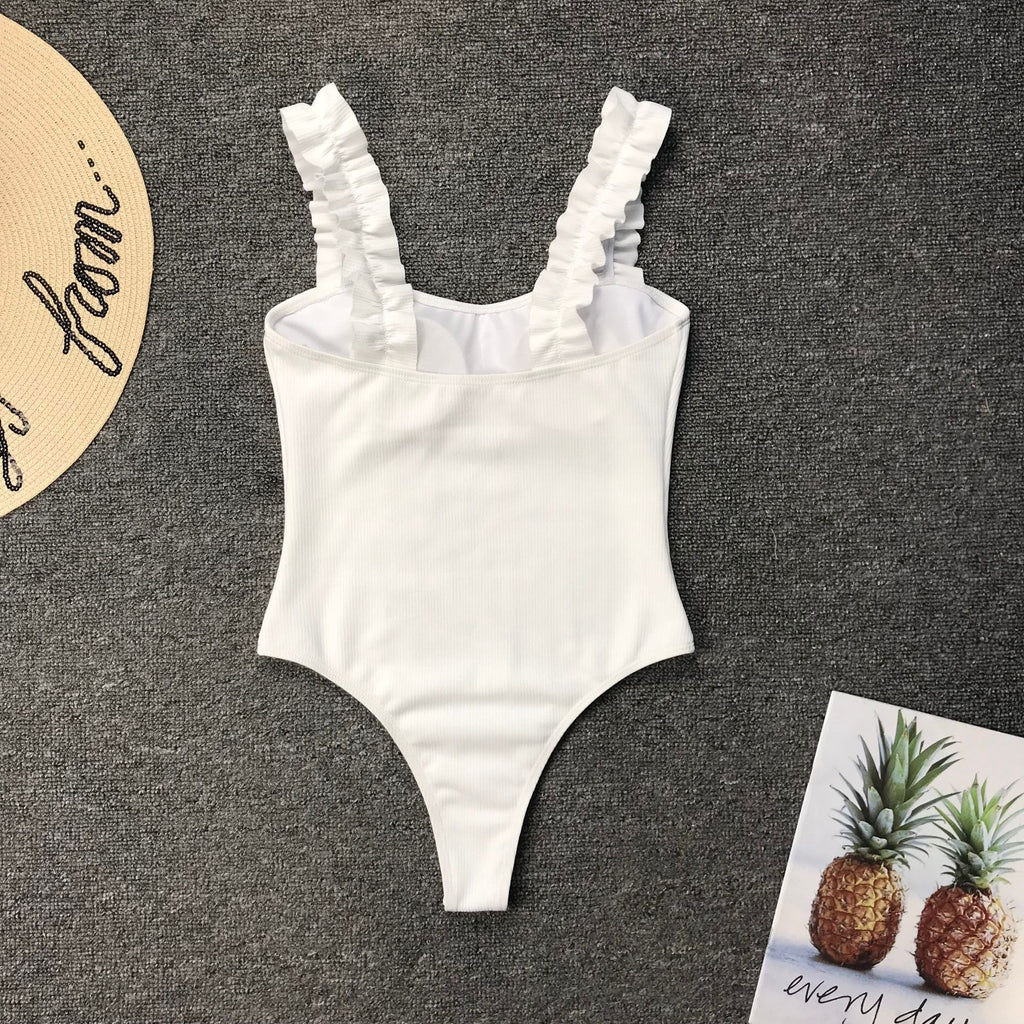 Women Bikini Solid Color Stringy Selvedge Shoulder Strap Sexy Swimsuit