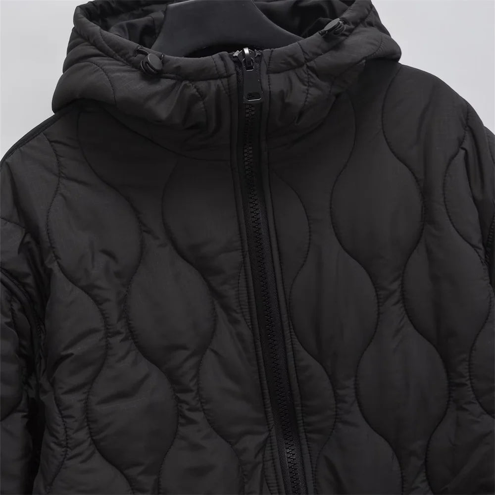 Women's Harajuku Style Quilted Hooded Jacket - Black, White, Blue - Image 6