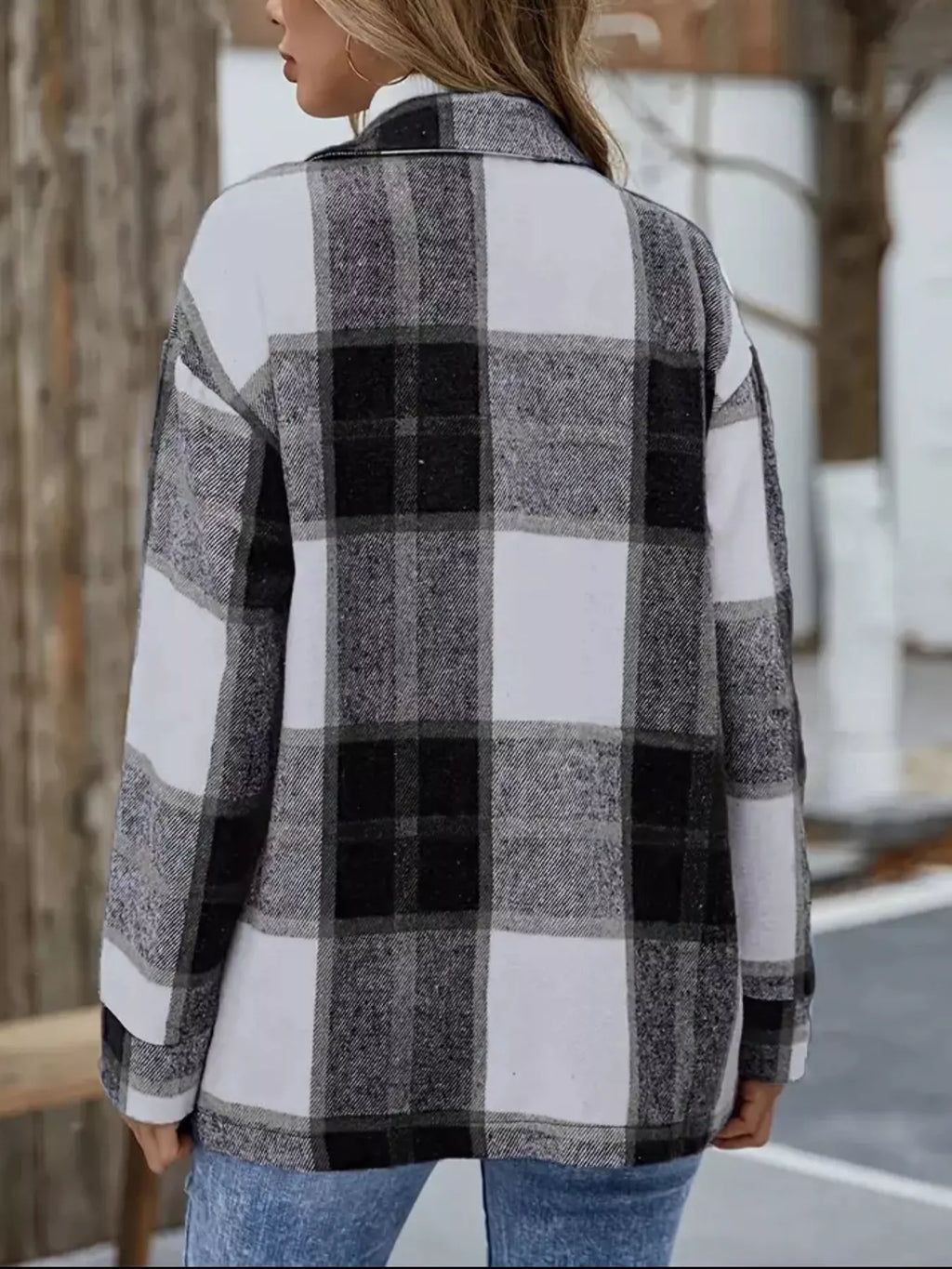 Plaid Button-Up Long Sleeve Shacket