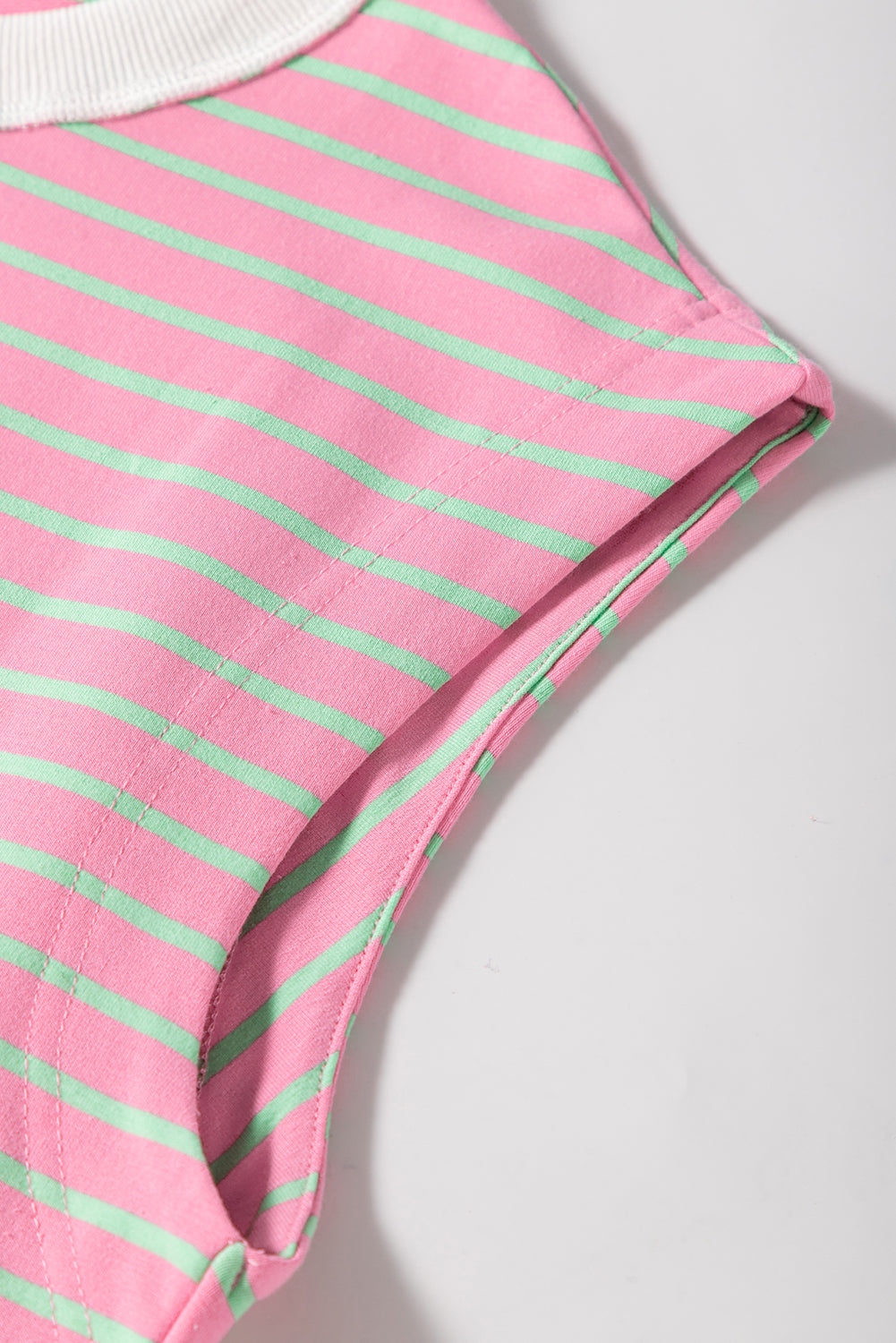 Sachet Pink Striped Crew Neck Cap Sleeve T-Shirt