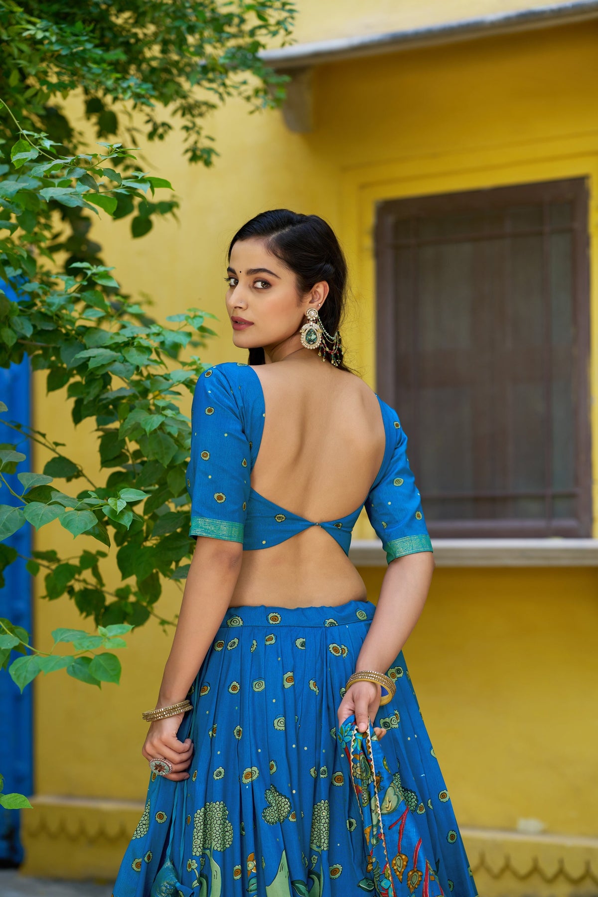 Multicolor Tussar Silk Kalamkari Lehenga Choli with Foil Border
