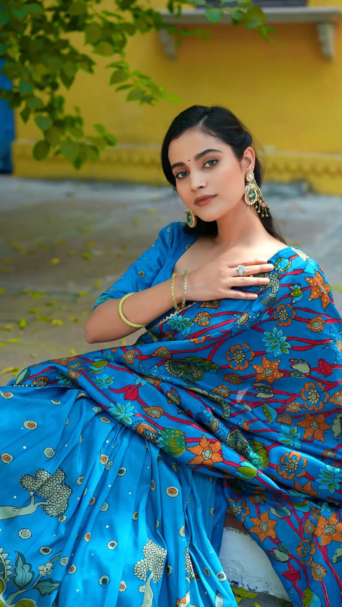 Multicolor Tussar Silk Kalamkari Lehenga Choli with Foil Border