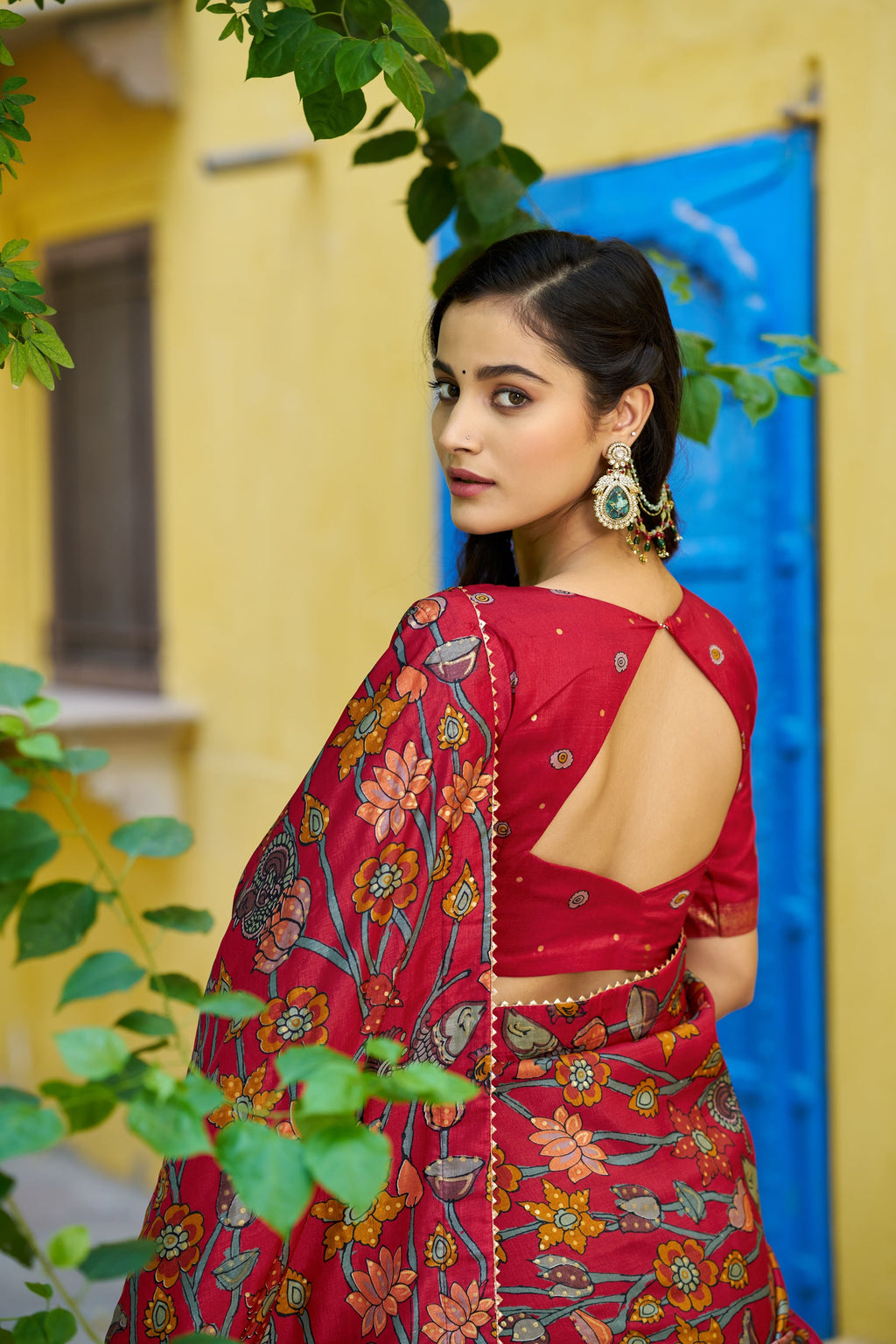 Multicolor Tussar Silk Kalamkari Print Lehenga Choli Set