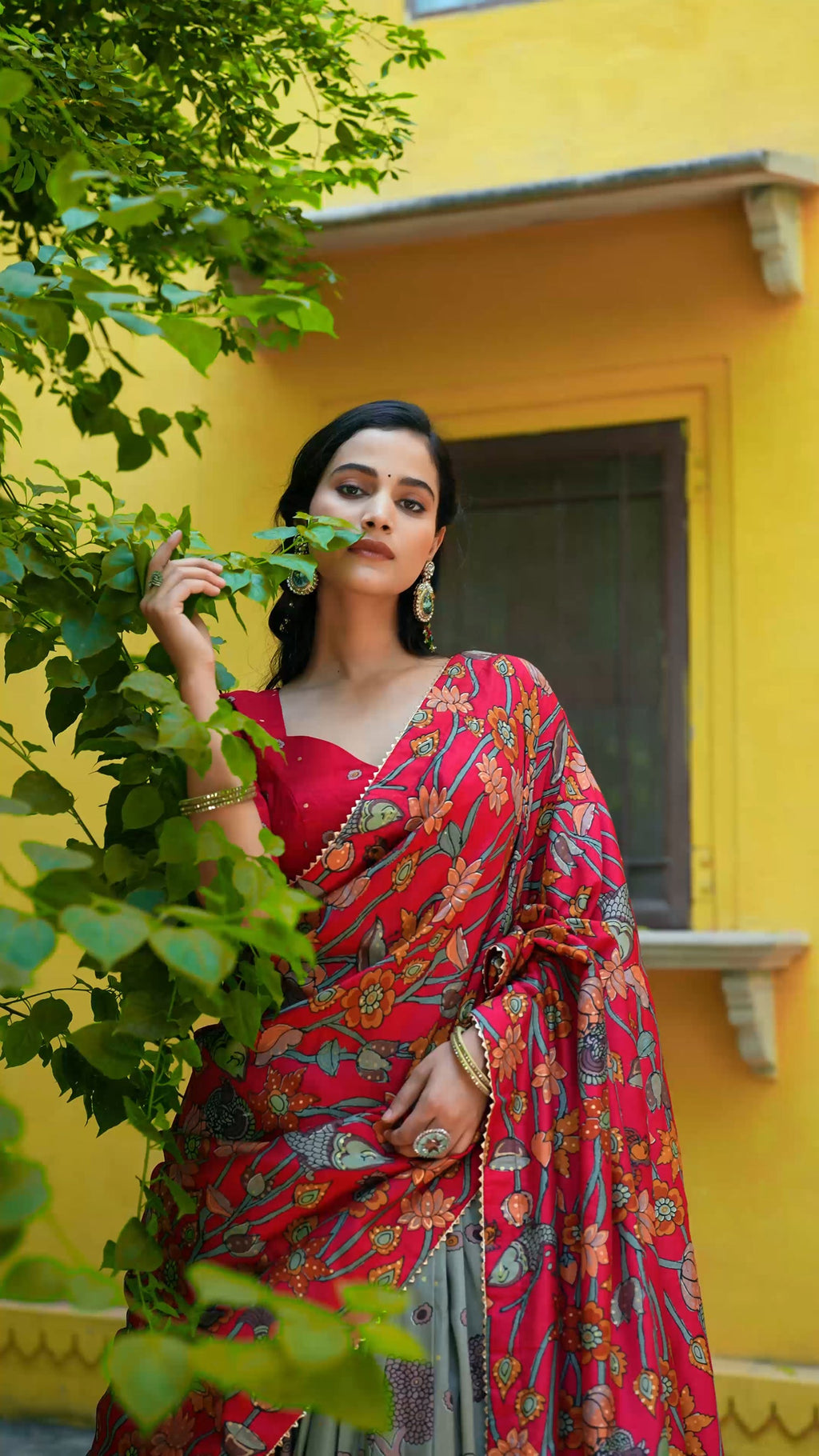 Multicolor Tussar Silk Kalamkari Print Lehenga Choli Set