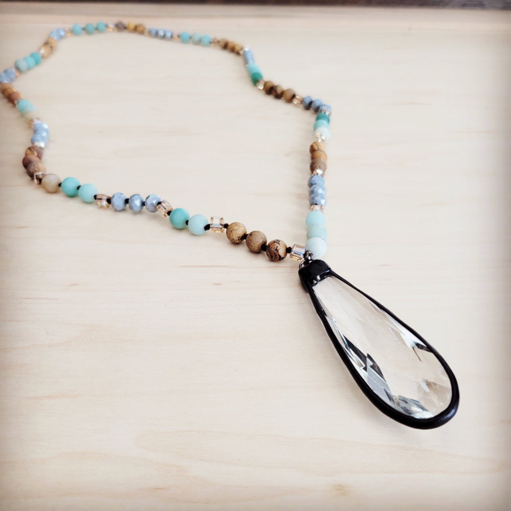 Picture Jasper and Amazonite Beaded Necklace with Crystal Pendant - Image 4