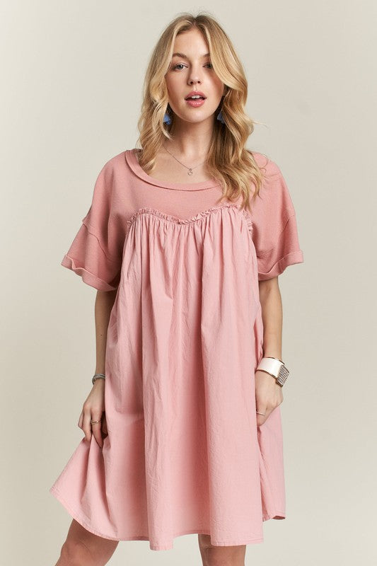 Round Neck Half Sleeve Babydoll Dress for Casual Chic