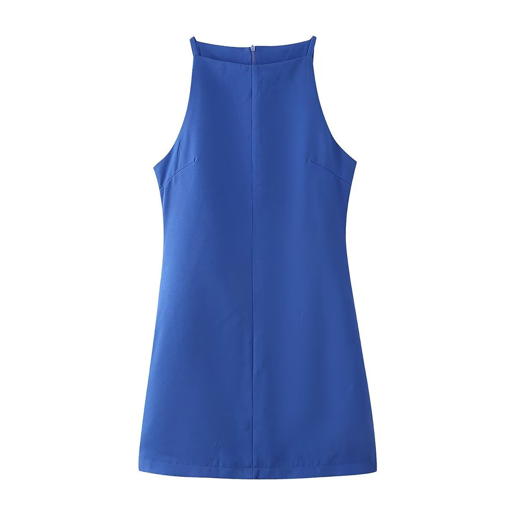 Women Clothing Summer Blue Color Back Cross Design Midi Dress