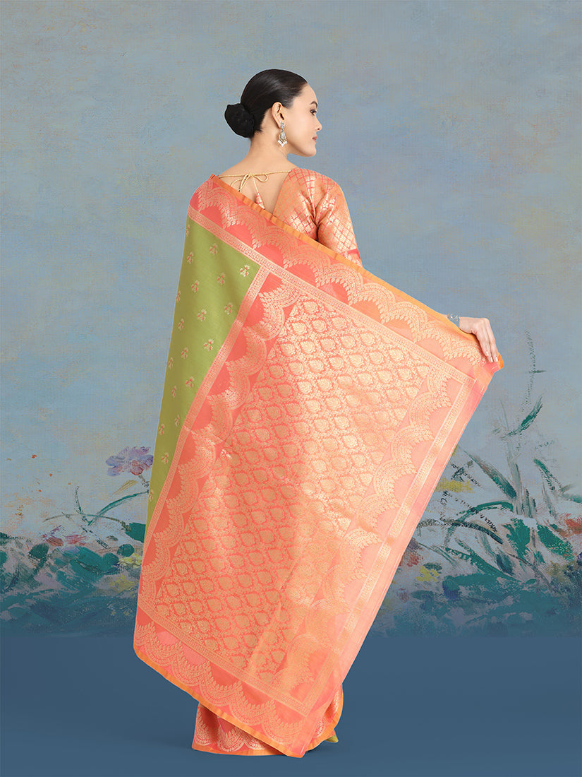 Olive Green Banarasi Tissue Silk Saree with Classic Zari Weaving