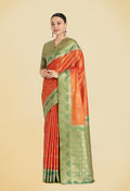 Orange Banarasi Tissue Silk Saree with gold zari weaving detailing