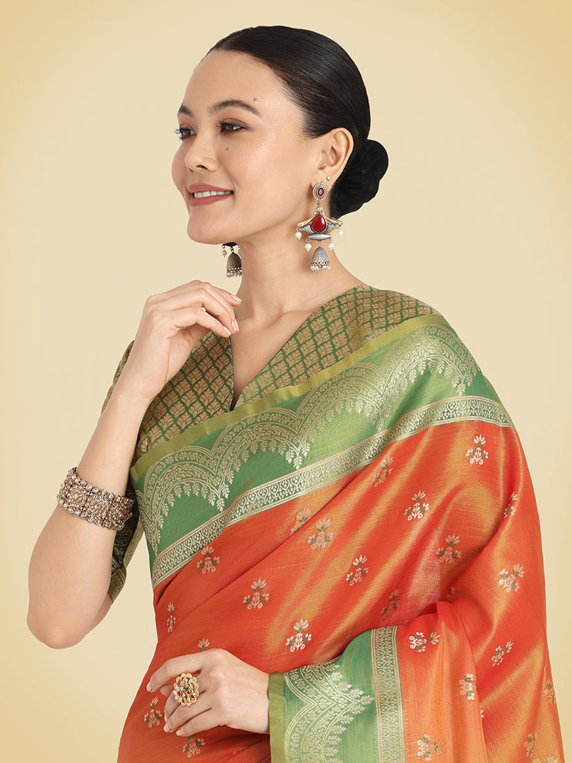 Orange Banarasi Tissue Silk Saree with Traditional Zari Weaving