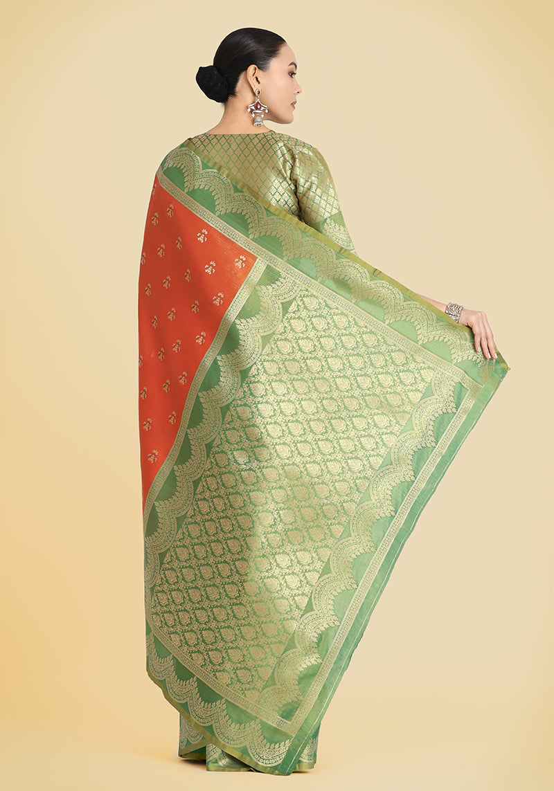 Orange Banarasi Tissue Silk Saree with Traditional Zari Weaving