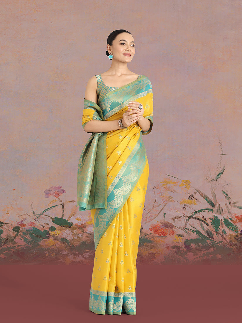 Yellow Banarasi Tissue Silk Saree with Classic Zari Woven Pattern