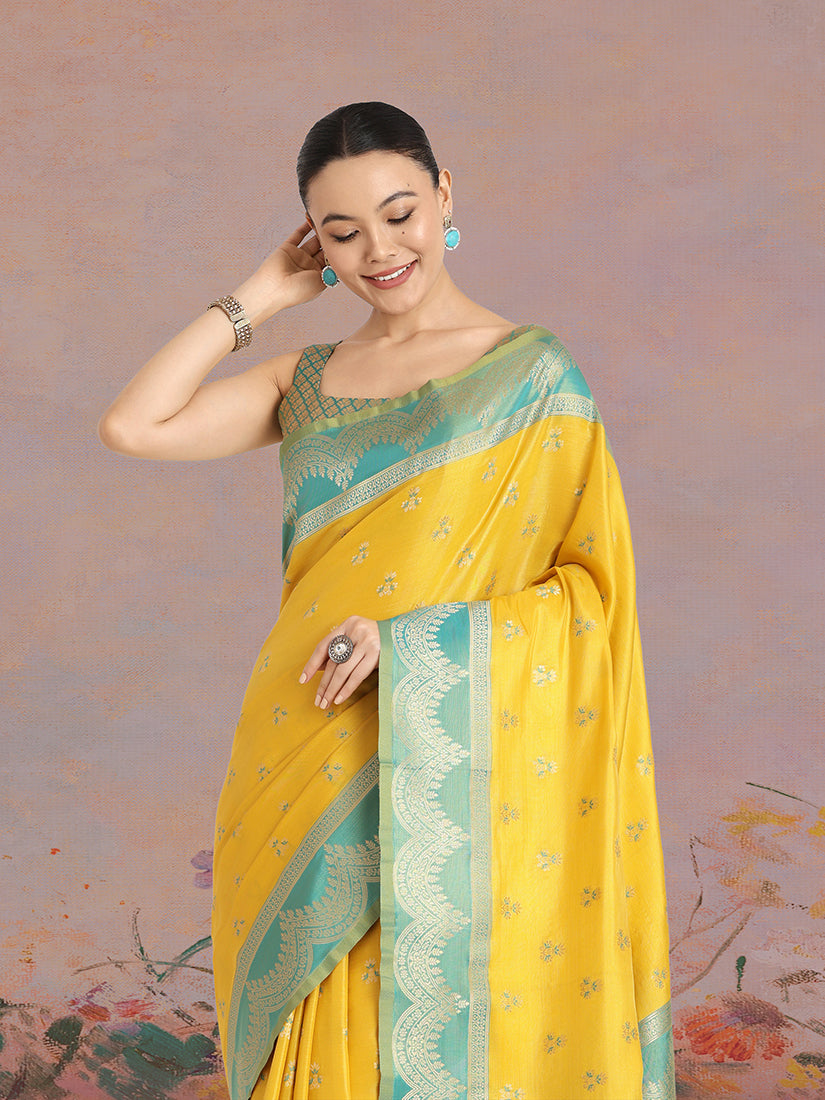 Yellow Banarasi Tissue Silk Saree with Classic Zari Woven Pattern