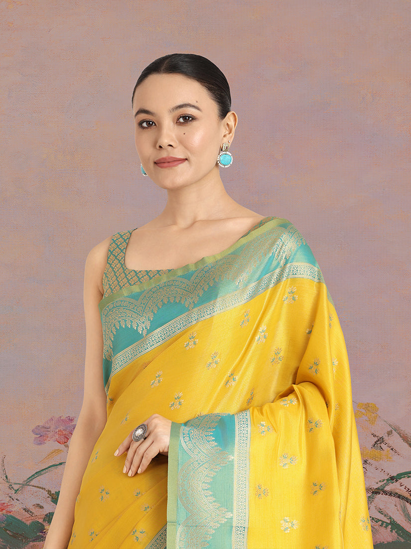 Yellow Banarasi Tissue Silk Saree with Classic Zari Woven Pattern