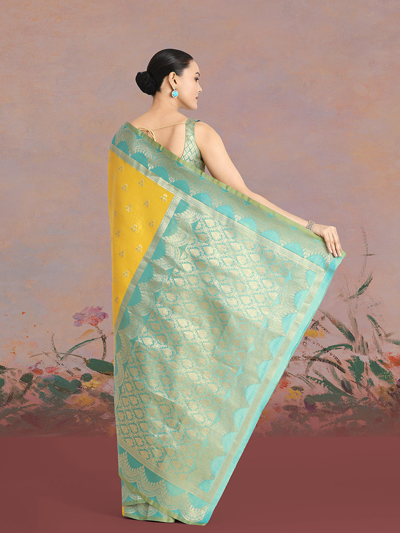 Yellow Banarasi Tissue Silk Saree with Classic Zari Woven Pattern