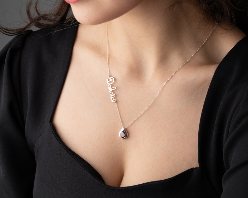 Personalized Cursive Name Necklace with Custom Birthstone Charm