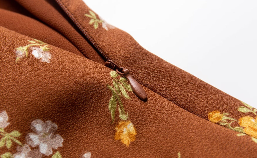 Early Spring French Vacation V Neck Strap Dress Brown Bottom Printed Cool Dress