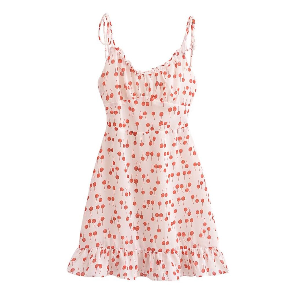 French Sweet Floral Printed Waist Controlled Suspender Dress Slim Fit Slimming Flounce Anti Aging Elegant Dress