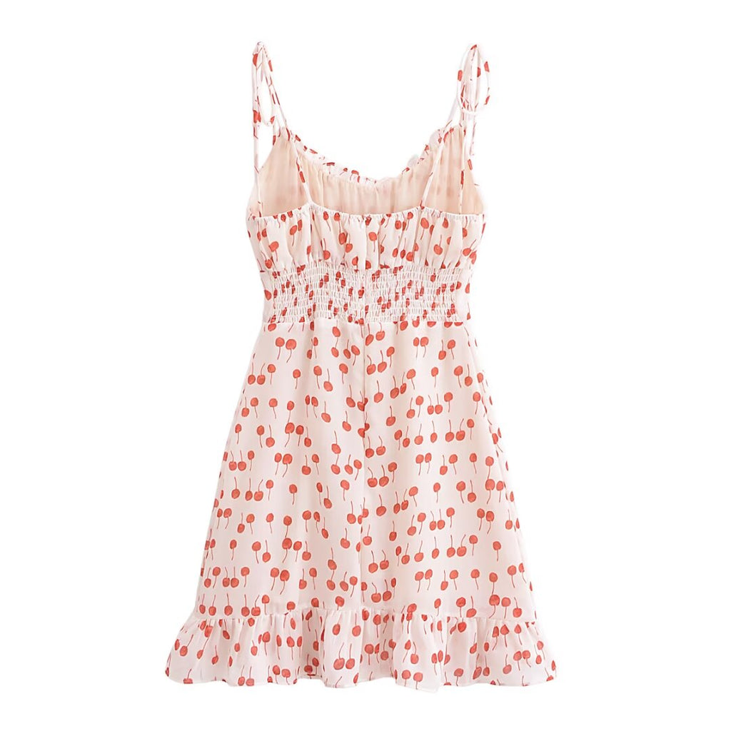 French Sweet Floral Printed Waist Controlled Suspender Dress Slim Fit Slimming Flounce Anti Aging Elegant Dress