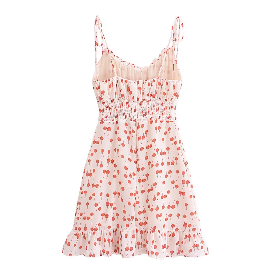 French Sweet Floral Printed Waist Controlled Suspender Dress Slim Fit Slimming Flounce Anti Aging Elegant Dress